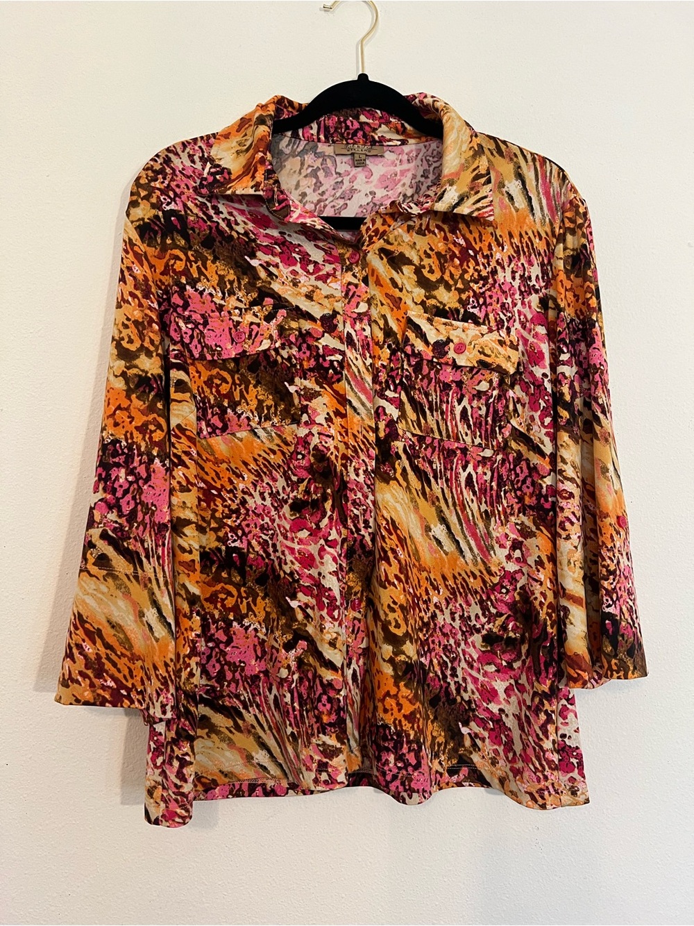 Peck & Peck Pink Orange Printed Button-Down Shirt Size Large Career Office